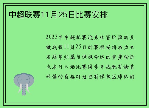 中超联赛11月25日比赛安排